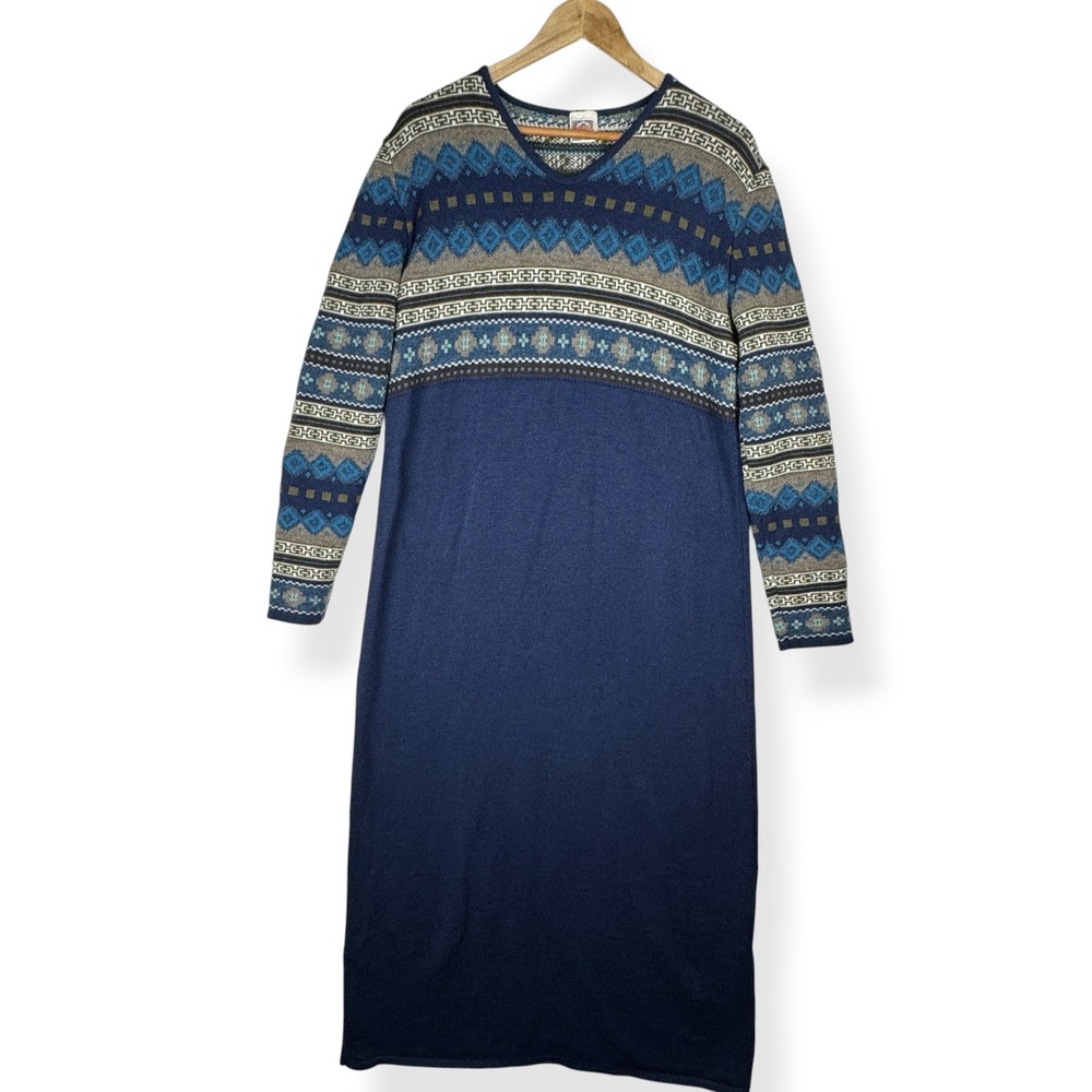 Oilily Vintage Sweater Dress Size XL Nordic Cabincore Fair Isle Made in Italy